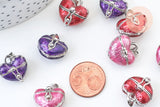 Pendentif locket coeur argenté émaillé, bijoux de grossesse, création bijoux argenté, 17.5mm, x1 G5513