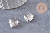 Pendentif locket cœur medaillon laiton argenté, médaillon Vintage, création collier, 15.6mm, x 2 (G3341)