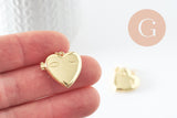 Pendentif locket cœur porte-photo laiton doré 18K 21-22mm, x1 (G9549)