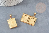 Pendentif locket livre acier 316 inoxydable doré 26mm, x1 (G6327)