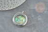 Pendentif locket medaillon verre laiton argenté 35mm, x1 (G9217)