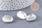 Pendentif locket medaillon zamac argenté 20mm, x2 (G1514)