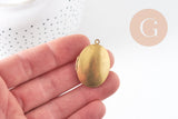Pendentif locket oval medaillon laiton brut, médaillon Vintage, création collier, laiton brut,32mm x 23mm, x1 (G6668)