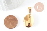 Pendentif locket ovale acier 304 inoxydable doré IP 18K 24mm, x1 (G9466)