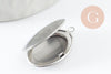 Pendentif locket ovale acier 316 inoxydable platine 24mm, x1 (G9450)