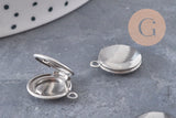 Pendentif locket rond acier 316 inoxydable platine 16mm, x1 (G10985)