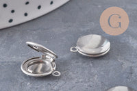 Pendentif locket rond acier 316 inoxydable platine 16mm, x1 (G10985)