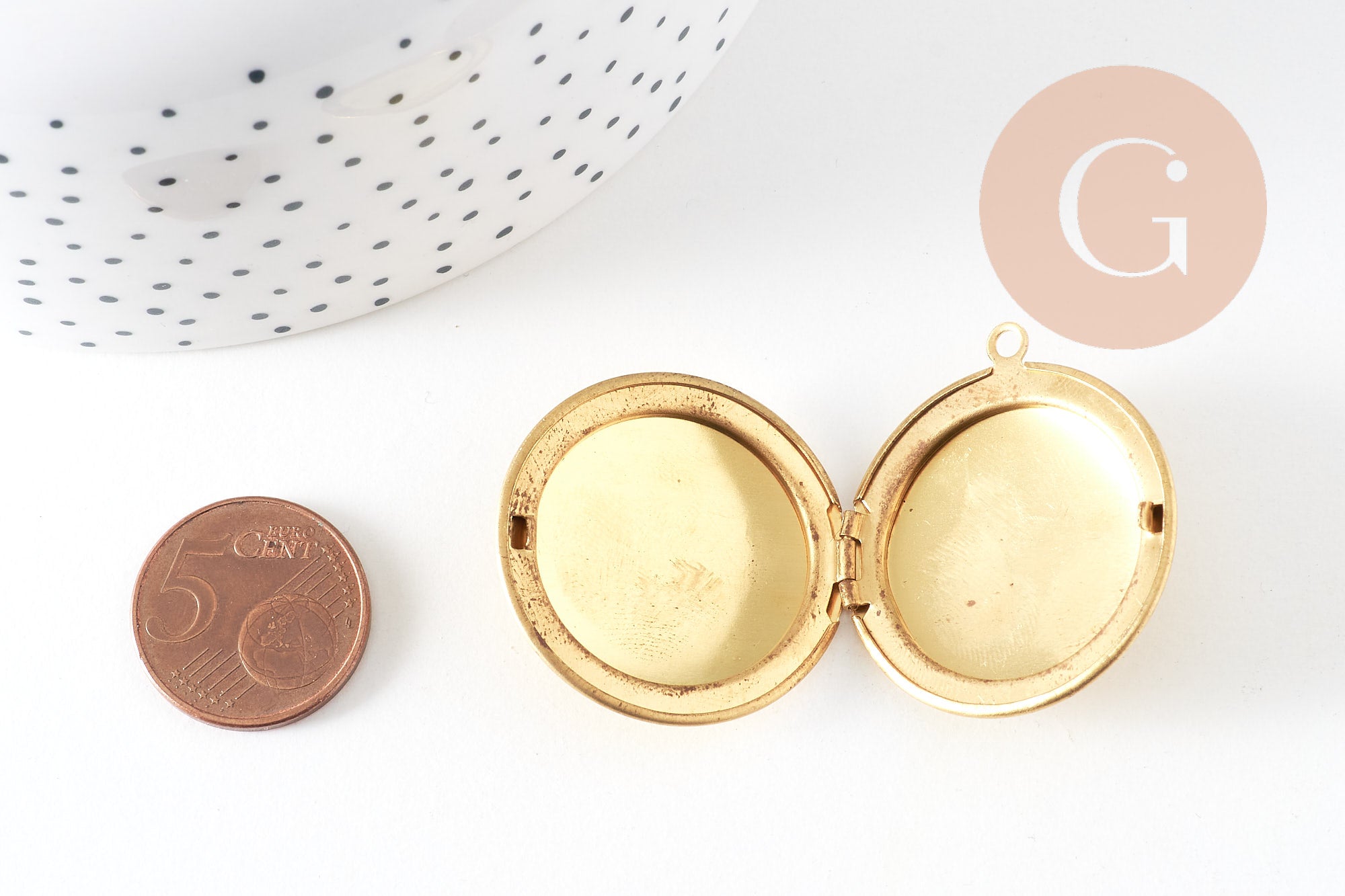 Pendentif locket rond medaillon laiton brut, médaillon Vintage, création collier, 32mm, x 2 (G1910)