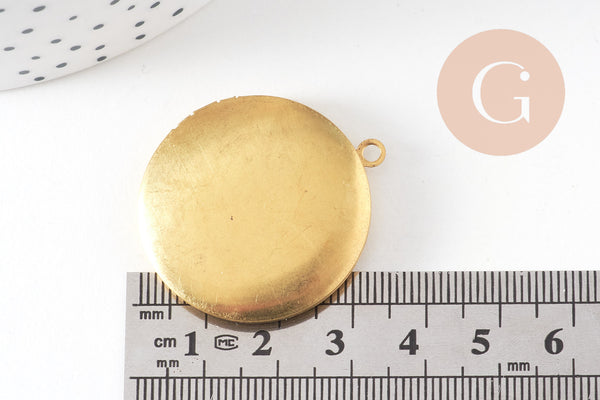 Pendentif locket rond medaillon laiton brut, médaillon Vintage, création collier, fournitures laiton brut,x 2-32mm-G1910