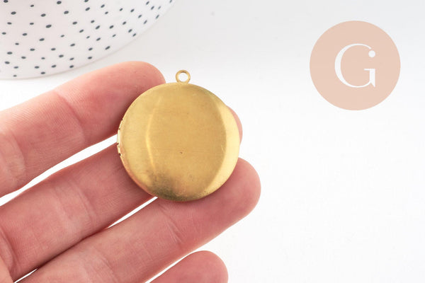 Pendentif locket rond medaillon laiton brut, médaillon Vintage, création collier, fournitures laiton brut,x 2-32mm-G1910