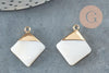 Pendentif nacre blanche naturelle doré losange,pendentif losange nacre,coquillage blanc, 23mm, x2 G2999