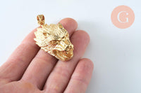 Pendentif loup acier 304 inoxydable doré 47.5mm, x1 (G6013)