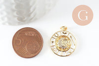 Pendentif lune doré 18K émail blanc zircon,pendentif lune doré horoscope,porte-bonheur,laiton doré,20mm, x1 (G5329)