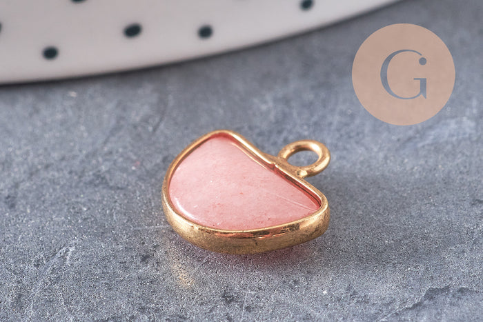 Pendentif lune jade rose corail, pendentif bijoux,demi-lune,pendentif pierre, jade naturelle, pendentif jade,13.5mm, x1, G0981