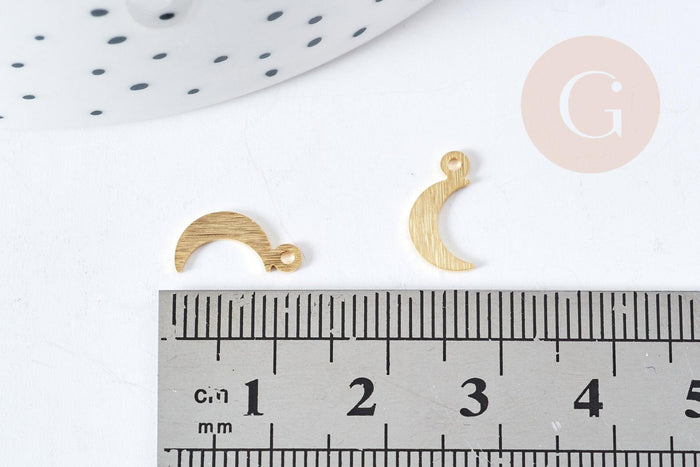 Pendentif lune laiton doré brossé 24K 11.5mm, breloque doré pou création bijoux, x1 (G8866)