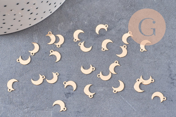 Pendentif lune laiton doré brossé 9mm, x10 (G10554)