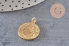 Pendentif lune rond gravé laiton doré 16K étoile zircon 20.5mm, un pendentif doré avec des cristaux pour la création de bijoux, x1 (G5960)