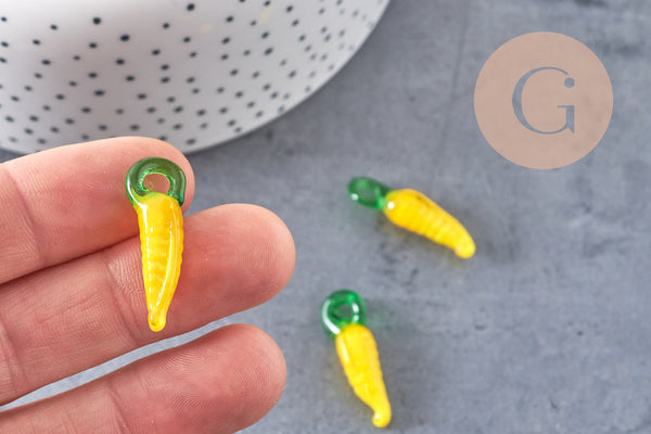 Pendentif maïs fruit verre artisanal tchèque 25mm, x5 (G4233)