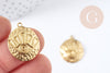 Pendentif médaille bombée ronde oeil protecteur laiton brut 22.5mm, x1 (G8841)