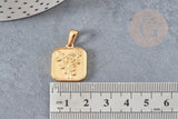 Pendentif médaille carré rose acier 304 inoxydable doré 20.5mm, création bijoux médaille or x1 (G4551)