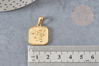 Pendentif médaille carré rose acier 304 inoxydable doré 20.5mm, création bijoux médaille or x1 (G4551)