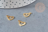 Pendentif médaille coeur acier doré, pendentif acier doré,sans nickel,acier doré, médaille acier,14mm, x5 G3632