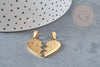 Pendentif médaille coeur acier doré séparable, pendentif acier doré sans nickel pour création bijoux amour et BFF, 26.5mm, x2 G3633