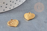 Pendentif médaille coeur ange acier 304 inoxydable doré 15mm, pendentif doré baptême x1 G4846