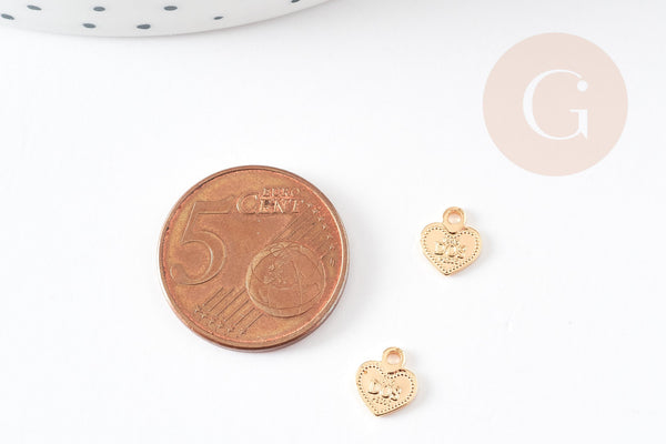 Pendentif médaille coeur "dos pesos" laiton doré 18k 8mm sans nickel,création bijoux,pendentif amour, x1 G5844