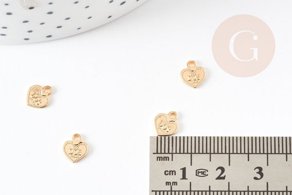 Pendentif médaille coeur "dos pesos" laiton doré 18k 8mm sans nickel,création bijoux,pendentif amour, x1 G5844