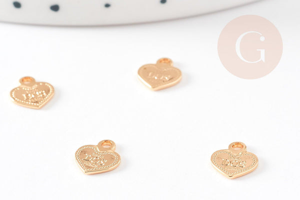 Pendentif médaille coeur "dos pesos" laiton doré 18k 8mm sans nickel,création bijoux,pendentif amour, x1 G5844