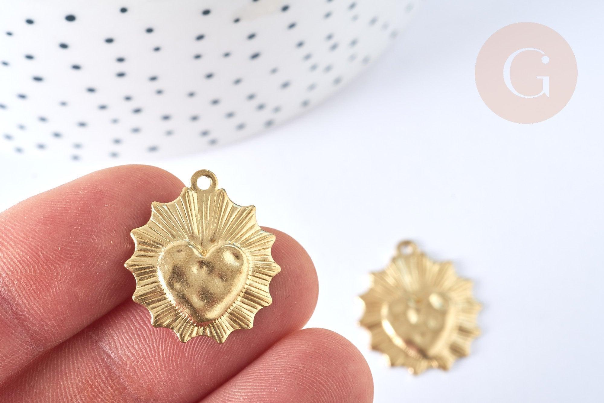 Pendentif médaille coeur laiton brut 23x20mm, x2 (G6924)