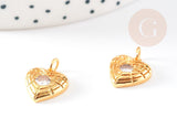 Pendentif médaille coeur laiton doré 18K et cristal zircon,pendentif laiton amour pour création bijoux,13mm, x1 G6078