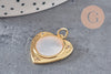 Pendentif médaille coeur nacre naturelle laiton doré 23mm sans nickel, x1 (G8838)