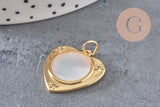 Pendentif médaille coeur nacre naturelle laiton doré 23mm sans nickel, x1 (G8838)