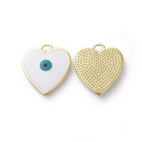 Pendentif médaille coeur oeil protecteur émail laiton doré 18K 22mm, x1 (G4297)