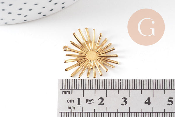 Pendentif médaille coeur soleil laiton brut, apprêt doré sans nickel, médaille dorée en laiton brut,26x24mm, X2 G3223