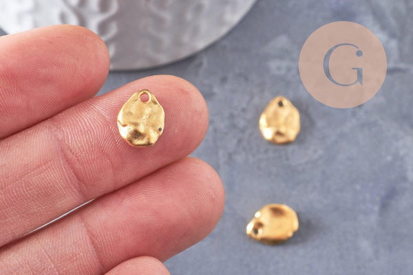 Pendentif médaille goutte texturée zamac doré 11mm, x10 (G0685)