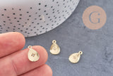 Pendentif médaille goutte zamac doré zircon blanc, pendentif doré sans nickel, création bijoux dorés,14mm, x1 (G5594)