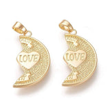 Pendentif médaille moitié coeur laiton doré 30mm, x1 (G5339)
