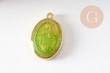 Pendentif médaille ovale Vierge Marie acier 304 inoxydable doré émaillée 13mm x1 ou x5 (10759)