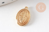Pendentif médaille ovale Vierge Marie acier 304 inoxydable doré émaillée 13mm x1 ou x5 (10759)