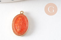 Pendentif médaille ovale Vierge Marie acier 304 inoxydable doré émaillée 13mm x1 ou x5 (10759)