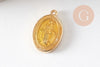 Pendentif médaille ovale Vierge Marie acier 304 inoxydable doré émaillée 13mm x1 ou x5 (10759)