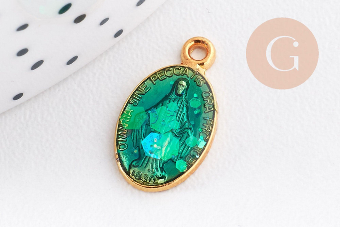 Pendentif médaille ovale Vierge Marie émaillée 17.5mm x1 AVEC DEFAUT (G8839-D)