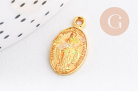 Pendentif médaille ovale Vierge Marie émaillée 17.5mm x1 AVEC DEFAUT (G8839-D)