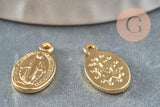 Pendentif médaille ovale Vierge Marie or 18K 14mm, pendentif laiton notre dame madonne, x5 (G3705)