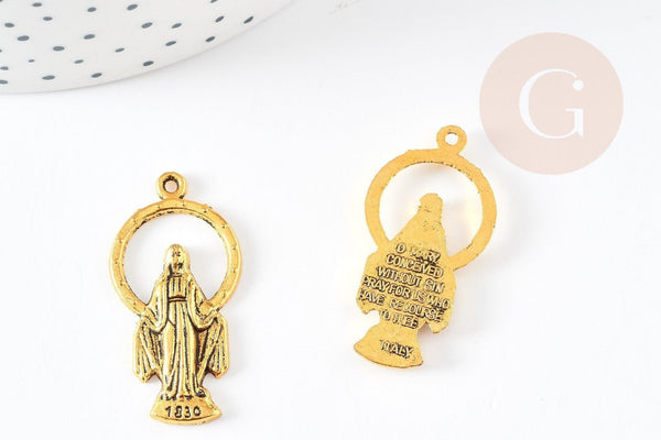 Pendentif médaille ovale Vierge Marie zamac doré 36mm, x1 (G1245)