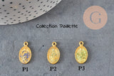 Oval Virgin Mary medal pendant in gold-plated zamac with enamel 17.5mm x1 or x5 (G8839)