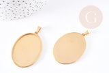 Pendentif médaille ovale support cabochon acier 304 inoxydable doré 45mm, x1 (G3449)